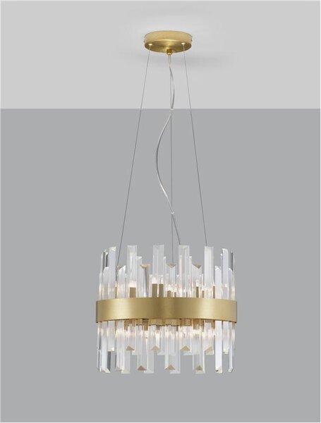 Nova Luce Závěsné svítidlo CROWN saténový zlatý kov čirý křišťál 35cm