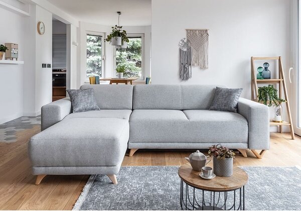 Světle šedá rozkládací/s úložným prostorem rohová pohovka Classy Sophie – Miuform