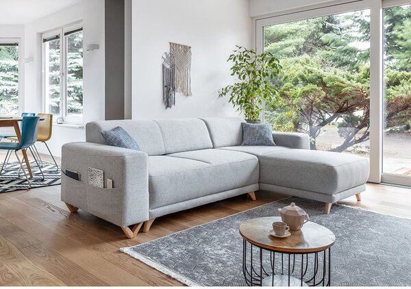 Světle šedá rozkládací/s úložným prostorem rohová pohovka Classy Sophie – Miuform