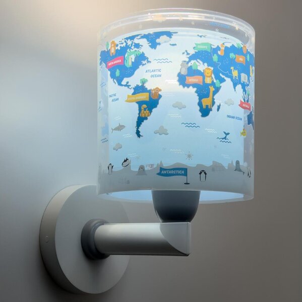 Dalber 40679 - Dětská nástěnná lampa WORLD 1xE27/15W/230V modrá
