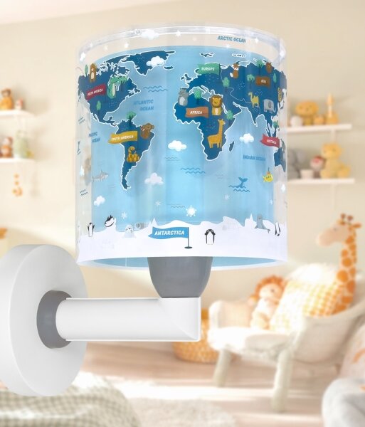 Dalber 40679 - Dětská nástěnná lampa WORLD 1xE27/15W/230V modrá