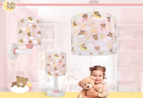 Dalber 41579S - Dětská nástěnná lampa BABY TEDDY 1xE27/15W/230V růžová