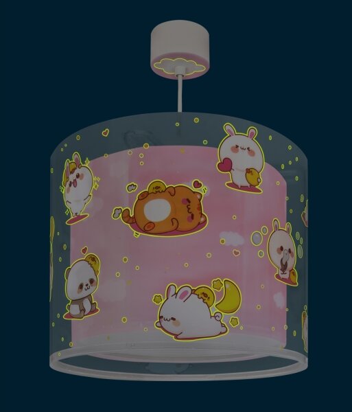 Dalber 41762S - Dětský lustr KAWAII FRIENDS 1xE27/15W/230V růžová