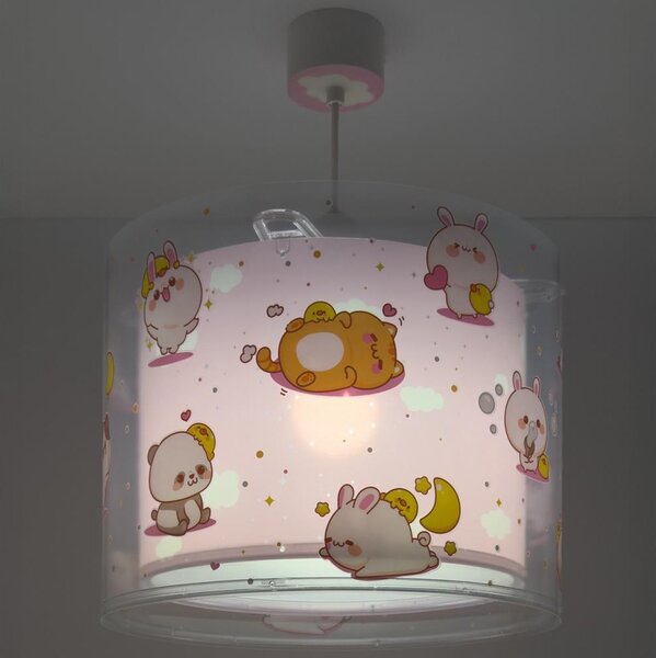 Dalber 41762S - Dětský lustr KAWAII FRIENDS 1xE27/15W/230V růžová