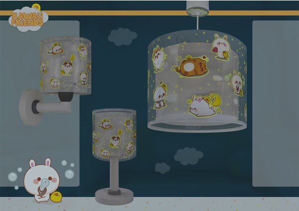 Dalber 41762E - Dětský lustr KAWAII FRIENDS 1xE27/15W/230V šedá