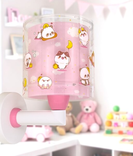 Dalber 41769S - Dětská nástěnná lampa KAWAII FRIENDS 1xE27/15W/230V růžová