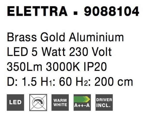 Nova Luce Závěsné LED svítidlo ELETTRA, 5W 3000K Barva: Zlatá