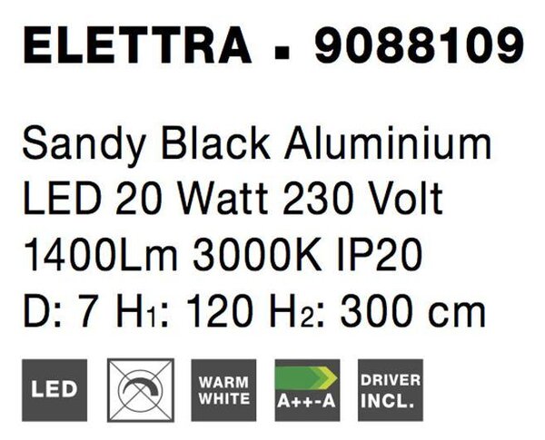 Nova Luce Závěsné LED svítidlo ELETTRA, 20W 3000K Barva: Černá