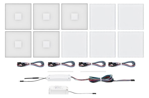 P 78413 LumiTiles LED dlaždice čtvercová 5ks sada IP44 100x10mm 230/12V 5x0,75W stmívatelné 2700K bílá umělá hmota/hliník - PAULMANN