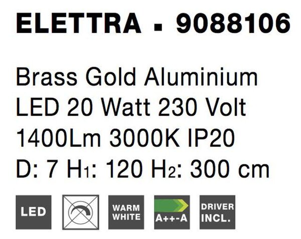 Nova Luce Závěsné LED svítidlo ELETTRA, 20W 3000K Barva: Černá