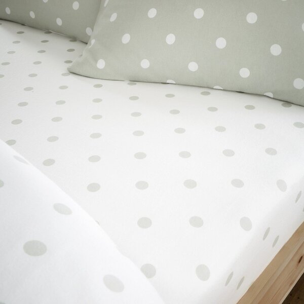 Bílé/zelené napínací flanelové prostěradlo 150x200 cm Polka Dot – Catherine Lansfield