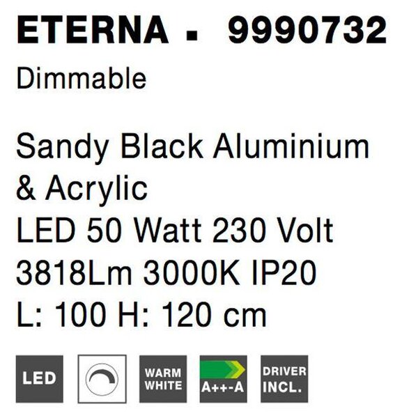 Nova Luce Závěsné LED svítidlo ETERNA, 50W 3000K stmívatelné Barva: Černá