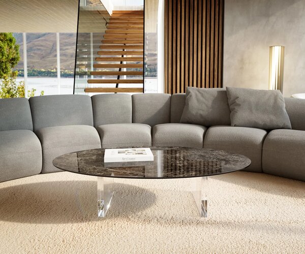 DELIFE Konferenční stolek Edge oválný 140×80 cm keramika Emperador Extra Lucidato tmavě hnědá Lumia akryl
