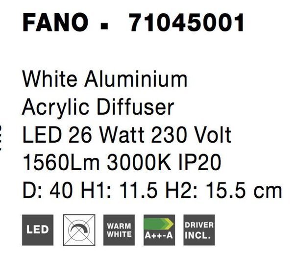 Nova Luce Stropní LED svítidlo FANO bílá hliník akrylový difuzor 26W 3000K
