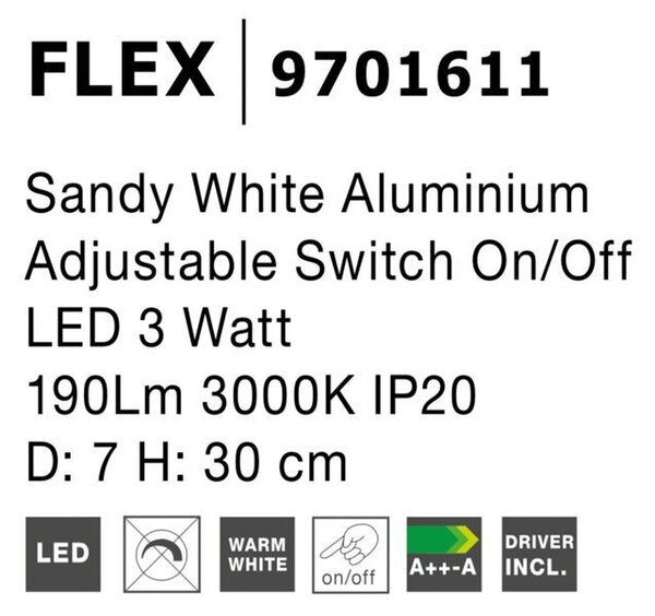 Nova Luce Bodové LED svítidlo FLEX, vypínač na těle 3W 3000K Barva: Chrom