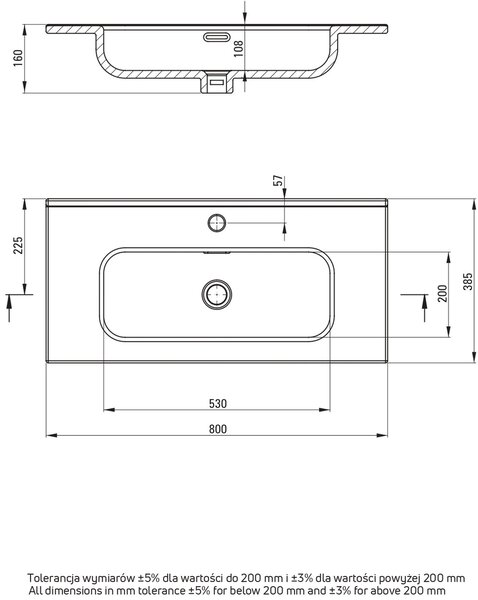 Deante Tubo umyvadlo 80x38.5 cm obdélníkový nábytkový-zápustný bílá lesk CTU_6U8M