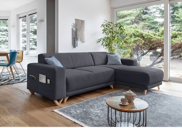 Antracitová rozkládací/s úložným prostorem rohová pohovka Classy Sophie – Miuform