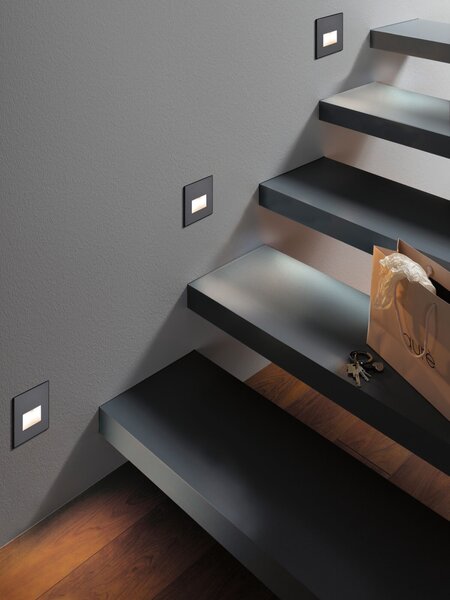 P 93094 LED vestavné svítidlo do zdi Edge Quadro hranaté 8x8cm 1,2W 230V 2700K černá mat - PAULMANN