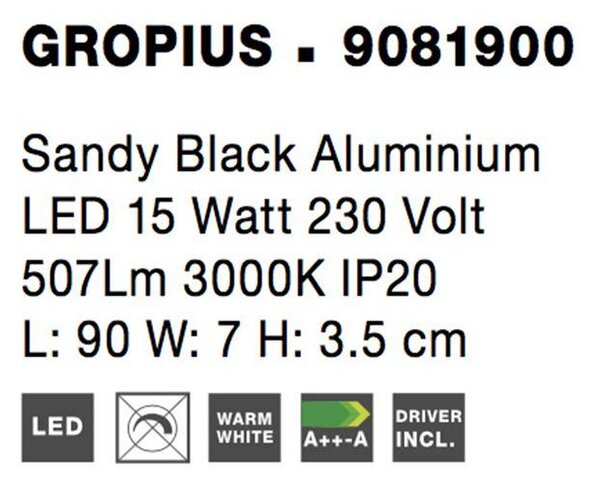 Nova Luce Nástěnné LED svítidlo GROPIUS černý hliník 15W 3000K