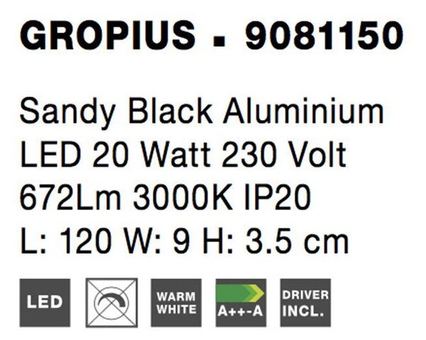 Nova Luce Nástěnné LED svítidlo GROPIUS černý hliník 20W 3000K