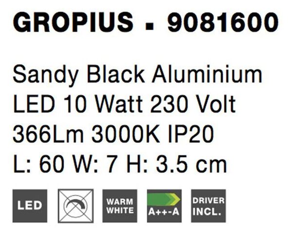 Nova Luce Nástěnné LED svítidlo GROPIUS černý hliník 10W 3000K
