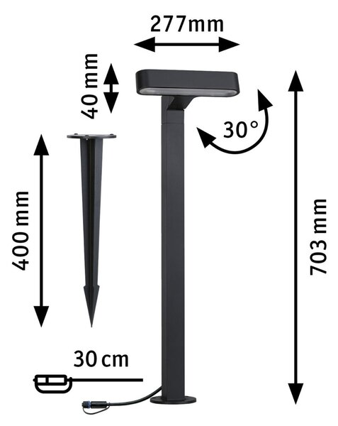 P 94546 Plug & Shine LED stojací svítidlo Ito horizontální orientace IP65 3000K 6W antracit - PAULMANN