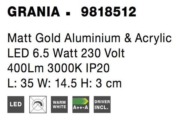 Nova Luce Nástěnné LED svítidlo GRANIA, 6.5W 3000K Barva: Zlatá