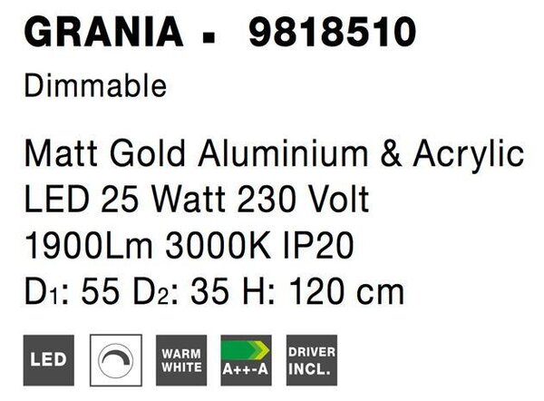 Nova Luce Závěsné LED svítidlo GRANIA, 25W 3000K stmívatelné Barva: Zlatá