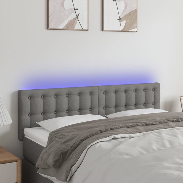 Čelo postele s LED tmavě šedé 144x5x78/88 cm textil 3122045