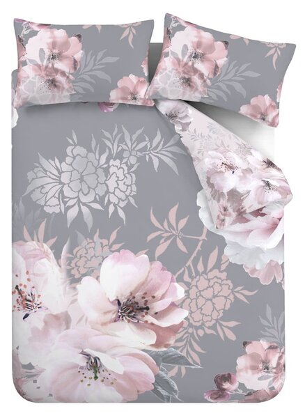 Růžové/šedé povlečení na dvoulůžko/prodloužené 230x220 cm Dramatic Floral – Catherine Lansfield