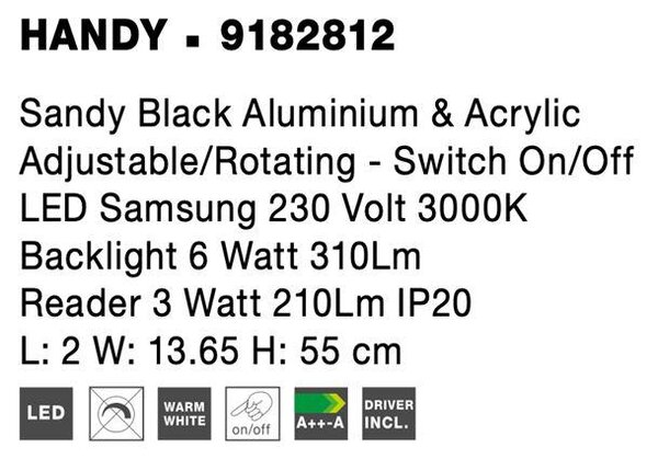 Nova Luce Nástěnné LED svítidlo HANDY, nastavitelné, vypínač na těle, 3000K Barva: Bílá
