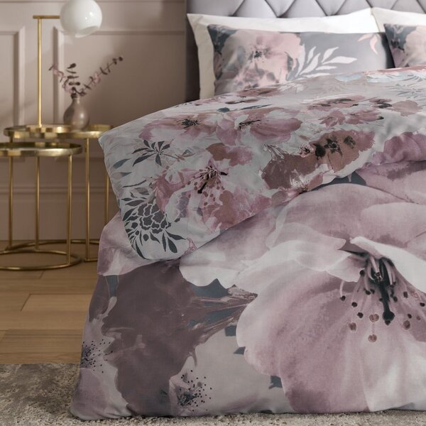 Růžové/šedé povlečení na dvoulůžko/prodloužené 230x220 cm Dramatic Floral – Catherine Lansfield