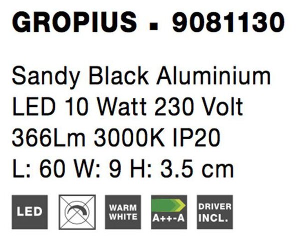 Nova Luce Nástěnné LED svítidlo GROPIUS černý hliník 10W 3000K