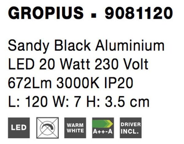 Nova Luce Nástěnné LED svítidlo GROPIUS černý hliník 20W 3000K