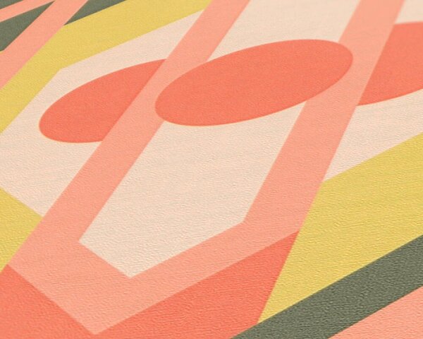 A.S. Création | Vliesová tapeta na zeď Retro Chic 39531-3 | 0,53 x 8,5 m | zelená, oranžová, meruňková