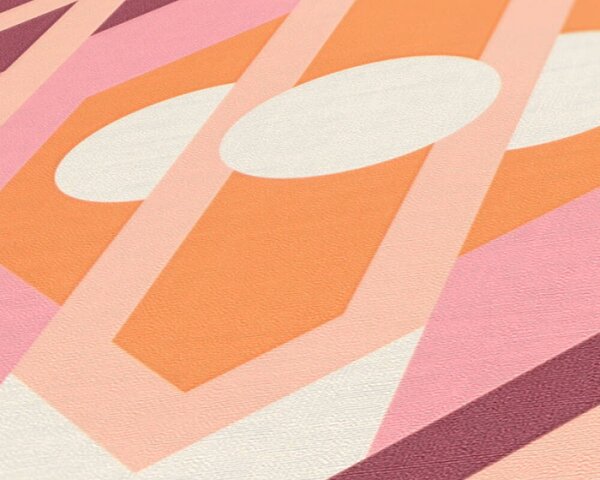 A.S. Création | Vliesová tapeta na zeď Retro Chic 39531-1 | 0,53 x 8,5 m | růžová, vínová, oranžová, krémová, vícebarevná
