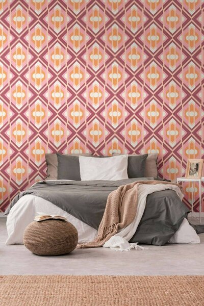 A.S. Création | Vliesová tapeta na zeď Retro Chic 39531-1 | 0,53 x 8,5 m | růžová, vínová, oranžová, krémová, vícebarevná