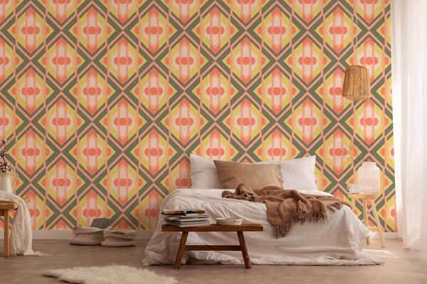 A.S. Création | Vliesová tapeta na zeď Retro Chic 39531-3 | 0,53 x 8,5 m | zelená, oranžová, meruňková