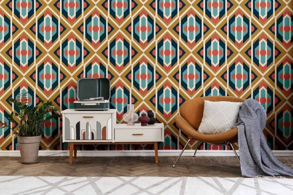 A.S. Création | Vliesová tapeta na zeď Retro Chic 39531-4 | 0,53 x 8,5 m | modrá, krémová, červená, okrová