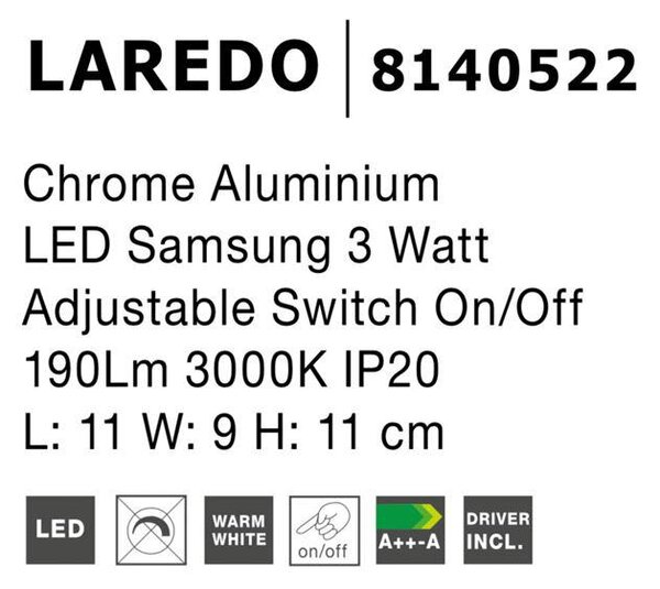 Nova Luce Bodové LED svítidlo LAREDO, 3W 3200K vypínač na těle Barva: Bílá