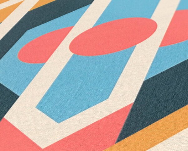 A.S. Création | Vliesová tapeta na zeď Retro Chic 39531-4 | 0,53 x 8,5 m | modrá, krémová, červená, okrová