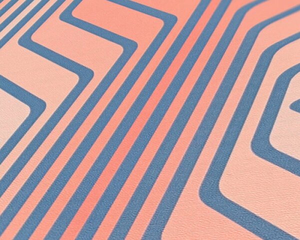A.S. Création | Vliesová tapeta na zeď Retro Chic 39532-2 | 0,53 x 8,5 m | meruňková, oranžová, modrá