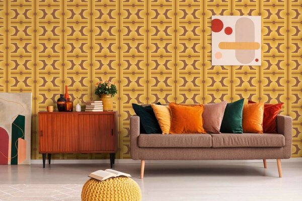 A.S. Création | Vliesová tapeta na zeď Retro Chic 39533-4 | 0,53 x 8,5 m | žlutá, okrová, hnědá