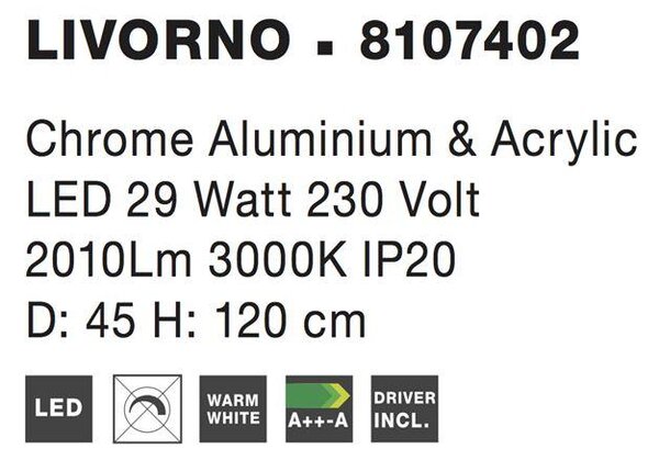 Nova Luce Závěsné LED svítidlo LIVORNO chromovaný hliník a akryl nastavitelné 29W 3000K
