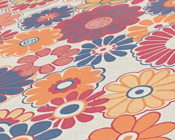 A.S. Création | Vliesová tapeta na zeď Retro Chic 39535-4 | 0,53 x 8,5 m | krémová, žlutá, červená, modrá, oranžová, vícebarevná