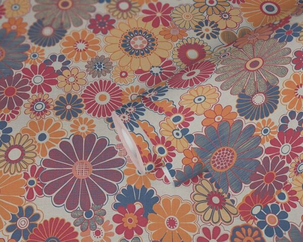 A.S. Création | Vliesová tapeta na zeď Retro Chic 39535-4 | 0,53 x 8,5 m | krémová, žlutá, červená, modrá, oranžová, vícebarevná