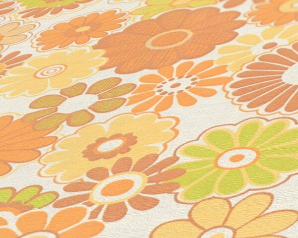 A.S. Création | Vliesová tapeta na zeď Retro Chic 39535-5 | 0,53 x 8,5 m | bílá, žlutá, zelená, oranžová, hnědá, vícebarevná