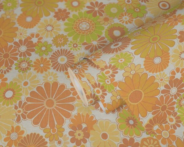 A.S. Création | Vliesová tapeta na zeď Retro Chic 39535-5 | 0,53 x 8,5 m | bílá, žlutá, zelená, oranžová, hnědá, vícebarevná