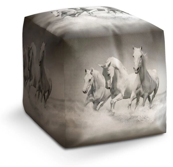 Sablio Taburet Cube Bílí koně - 40x40x40 cm