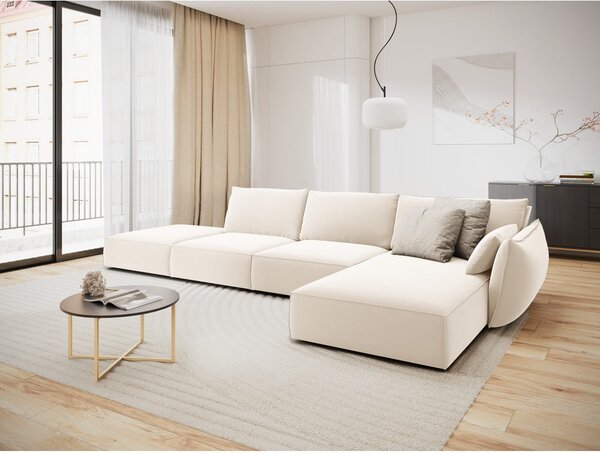 Béžová sametová rohová pohovka (pravý roh/s lenoškou) Vanda – Mazzini Sofas
